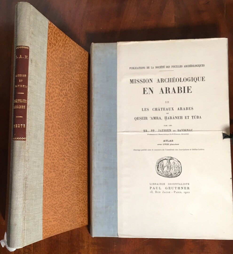 Mission Archeologique en Arabie III. Les Chateaux Arabes de Qeseir ‘Amra, Haraneh et Tuba. TWO VOLUMES: TEXT & ATLAS.