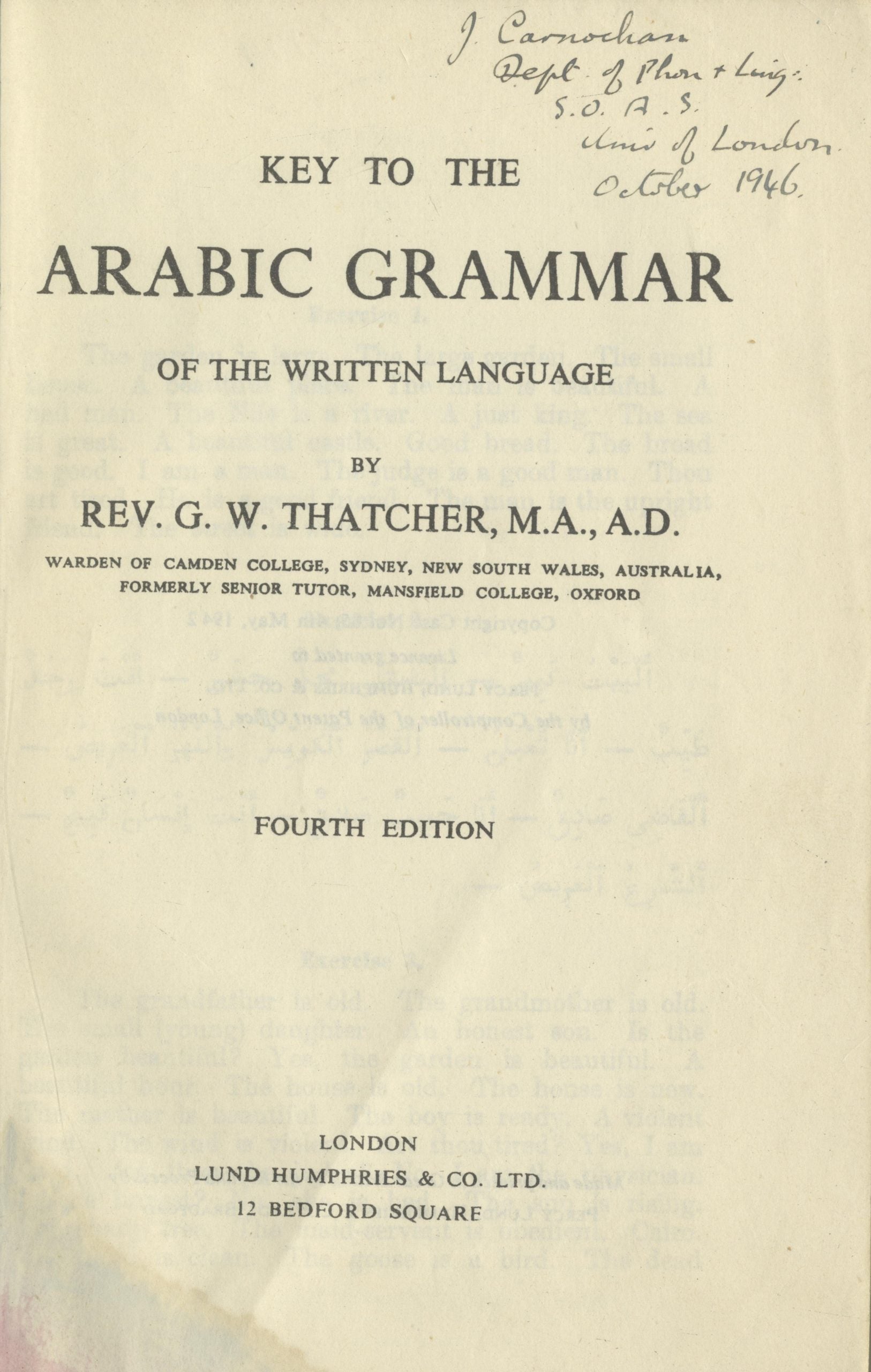 Key to the Arabic Grammar of the Written Language.