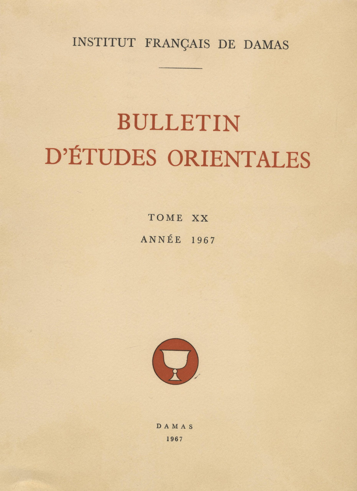 Bulletin d’Études Orientales Tome XX, Année 1967.