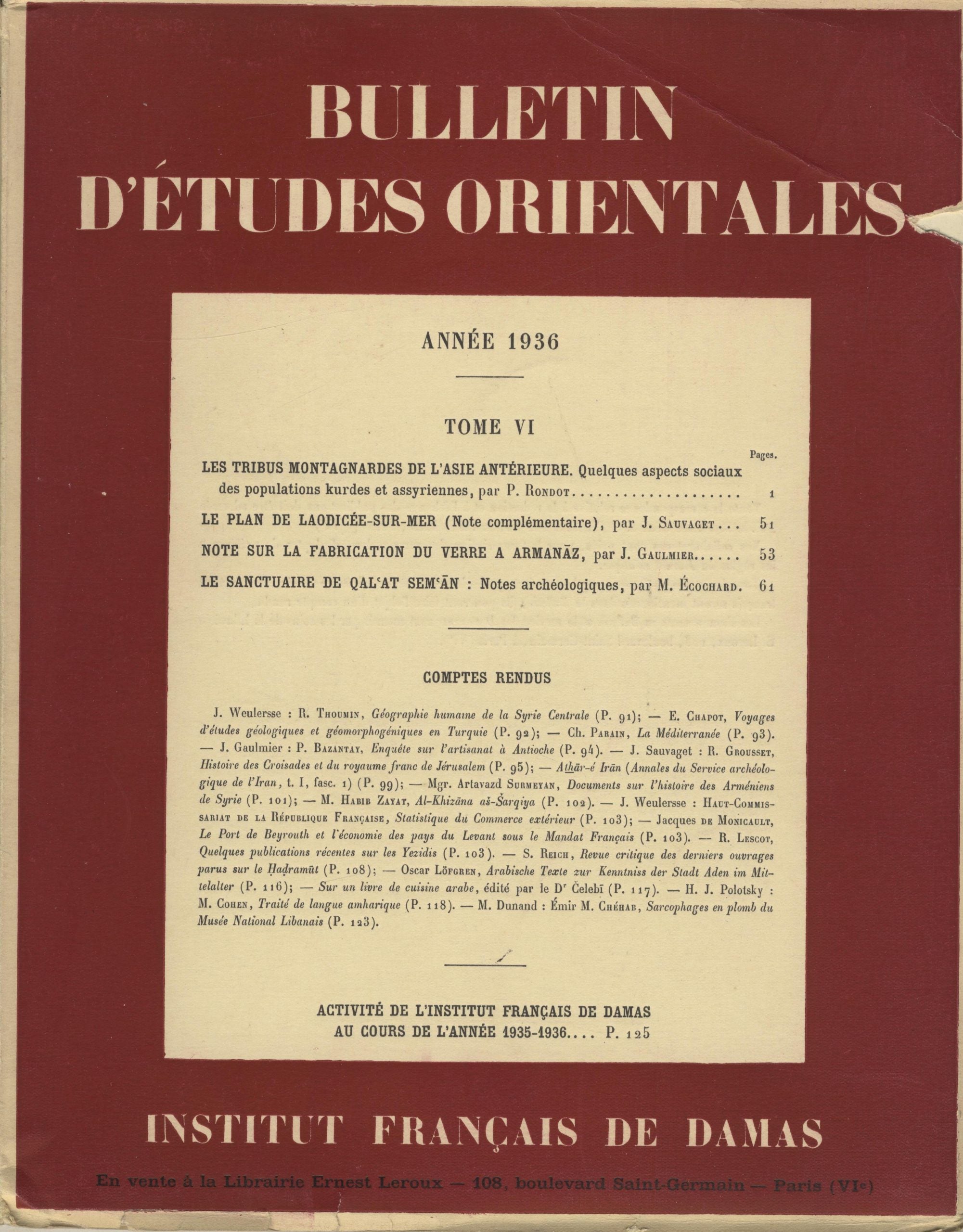 Bulletin d’Études Orientales Tome VI, Année 1936.