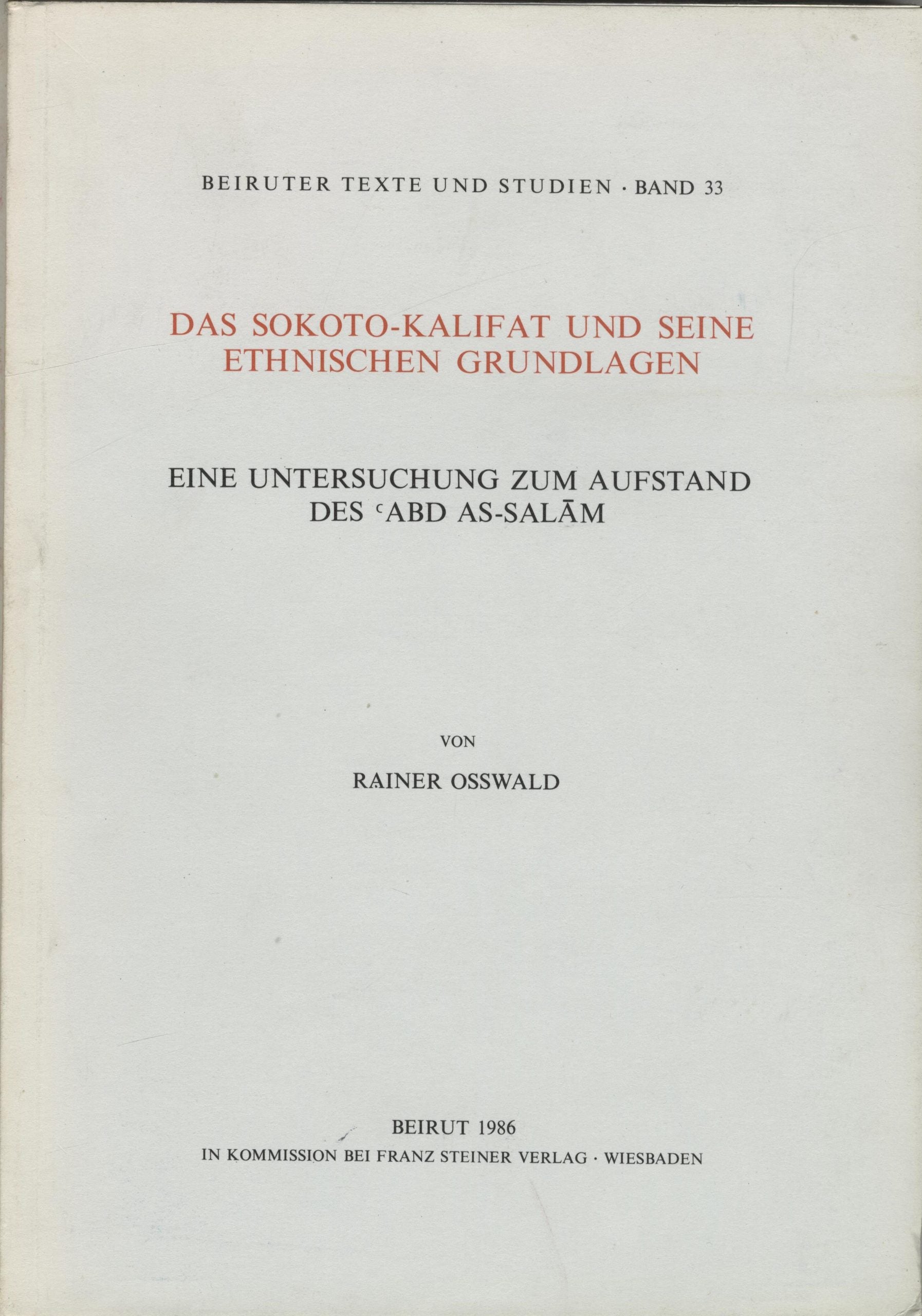 Das Sokoto-Kalifat und Seine Ethnischen Grundlagen.
