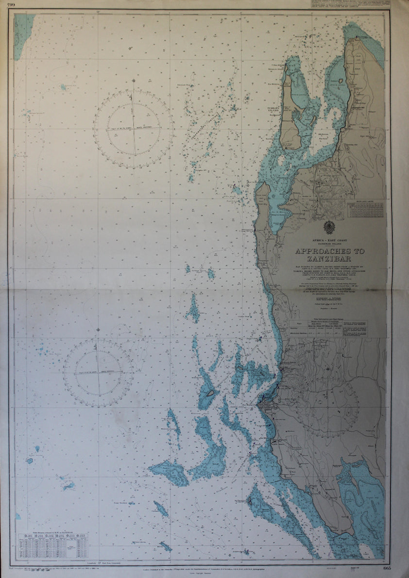 Three Nautical Charts: Zanzibar, East Coast of Aden and Red Sea Eritrean Coast, Massawa,