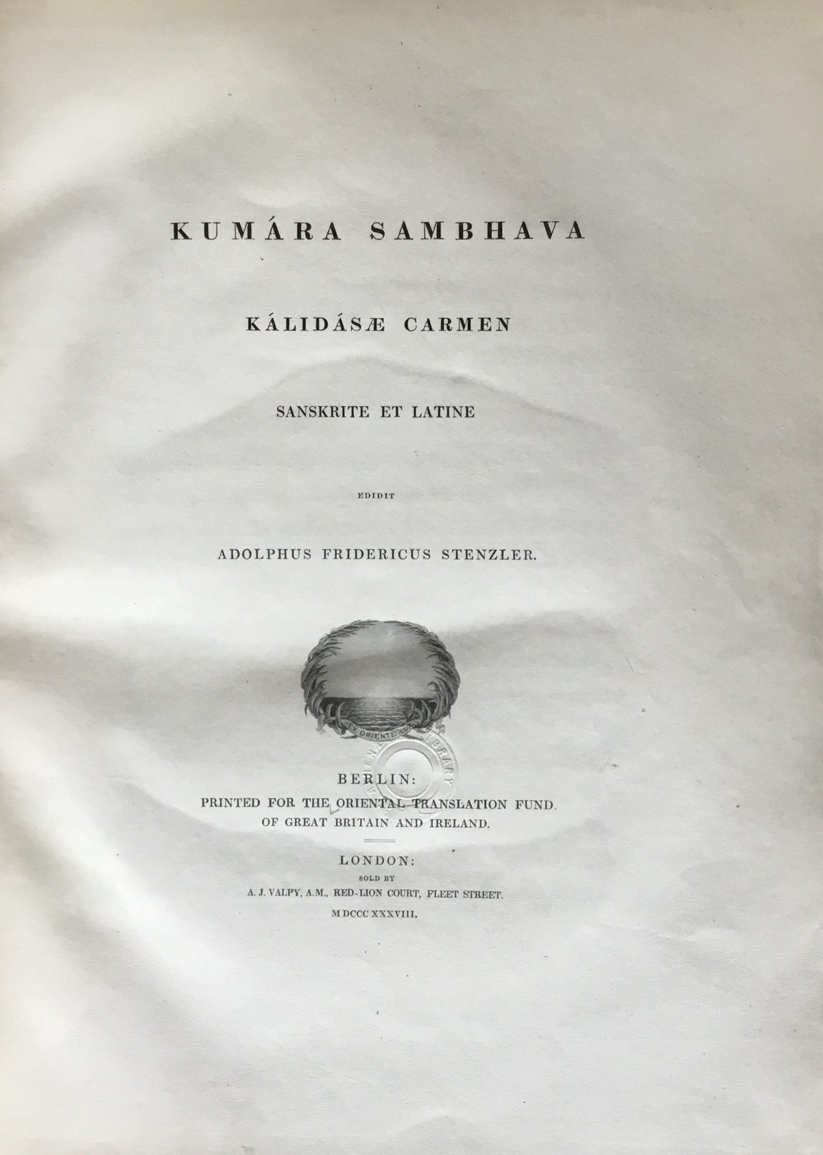 Kumara Sambhava, Kalidasae Carmen, Sanskrit et Latine.