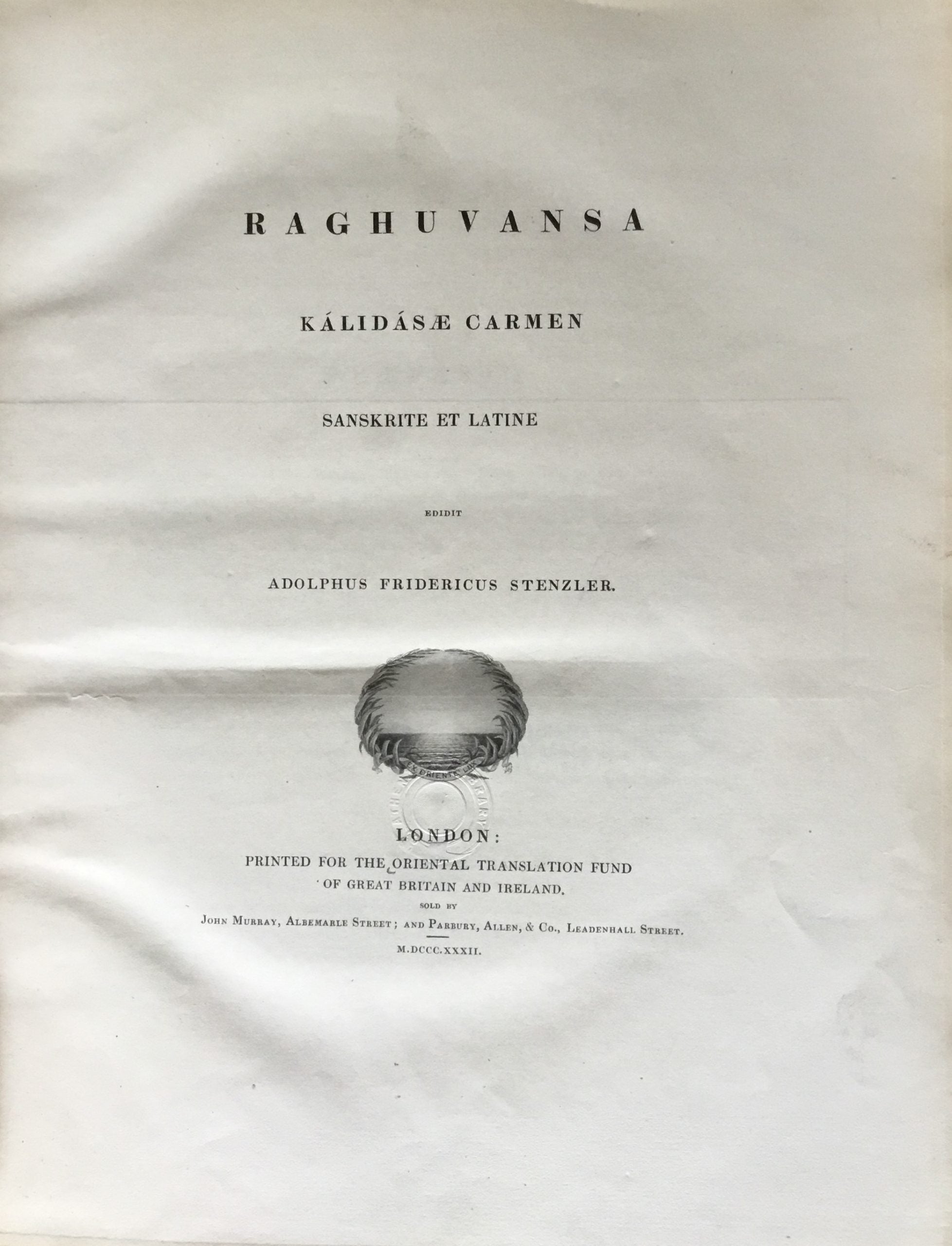 Raghuvansa, Kalidasae Carmen, Sanskrite et Latine.