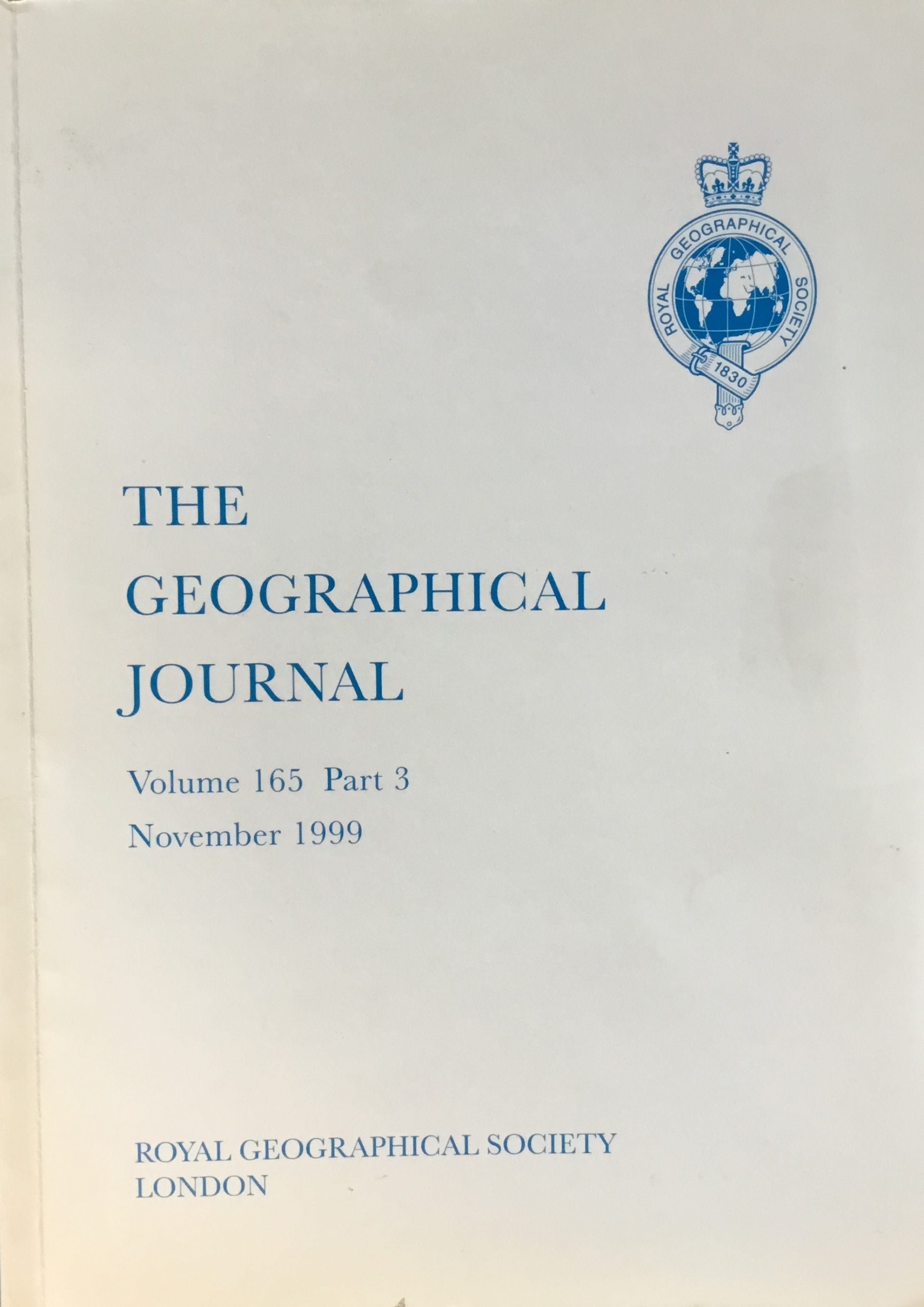 The Geographical Journal Volume 165 Part 3 July 1999.