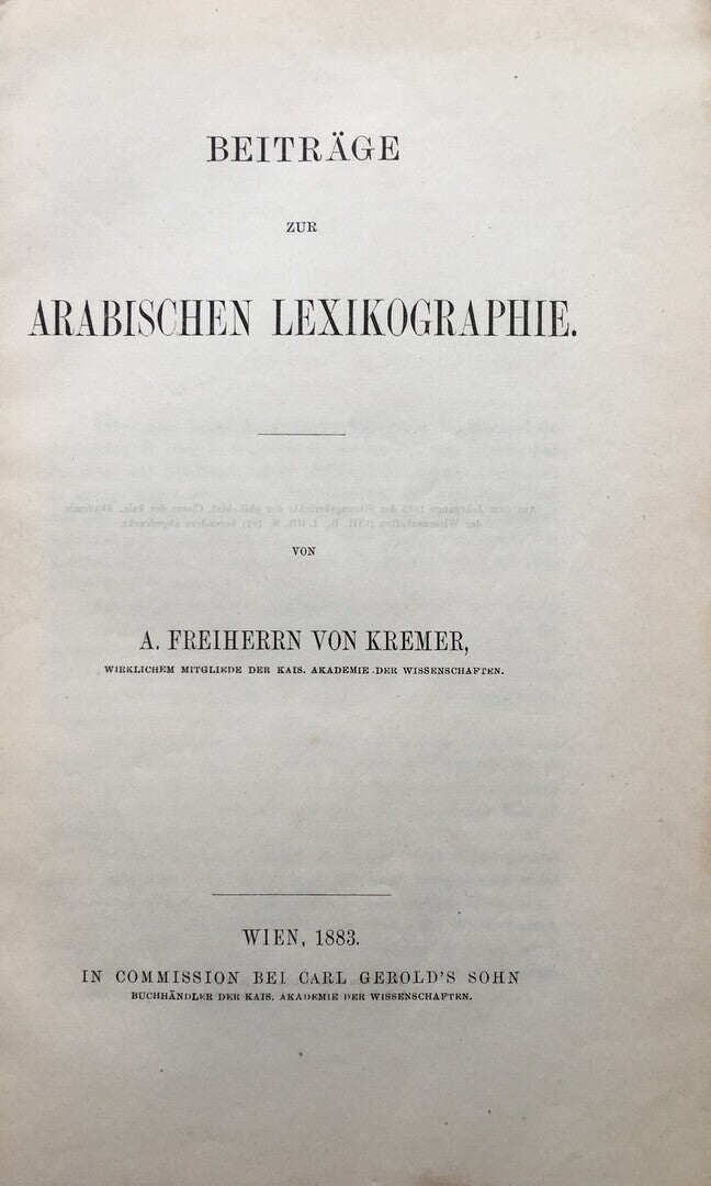 Beitrage zur Arabischen Lexikographie. TWO VOLUMES.
