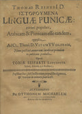 Historoumena linguae Punicae, errori populari Arabicam et Punicam.