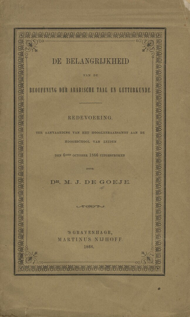 De Belangrijkheid van de Beoefening der Arabische Taal en Letterkunde.