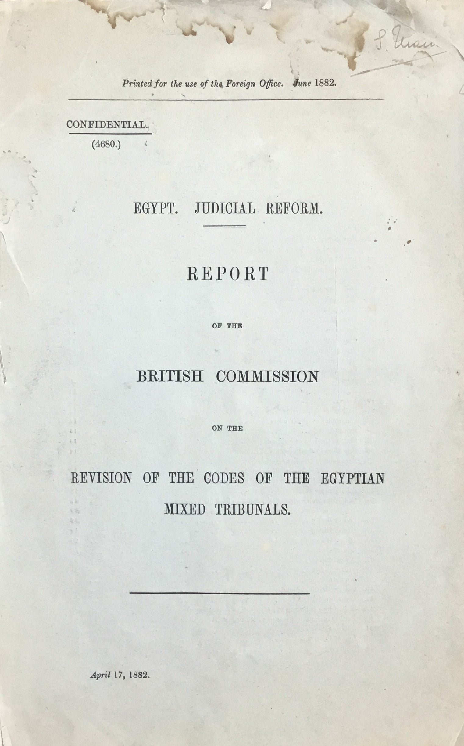 Egypt. Judicial Reform. Report on the British Commission on the Revision of the Codes of the Egyptian Mixed Tribunals.