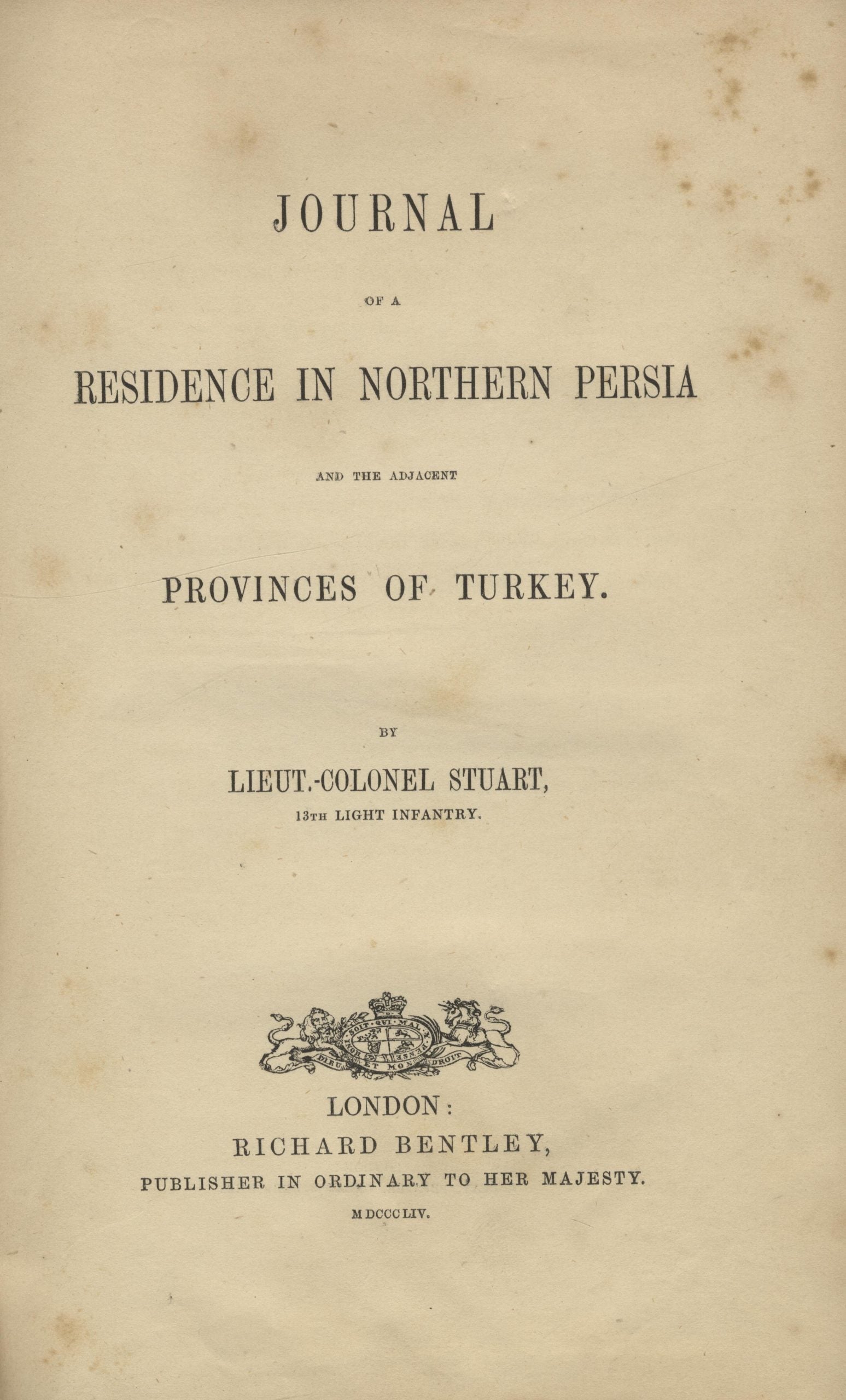 Journal of a Residence in Northern Persia and the Adjacent Provinces of Turkey.