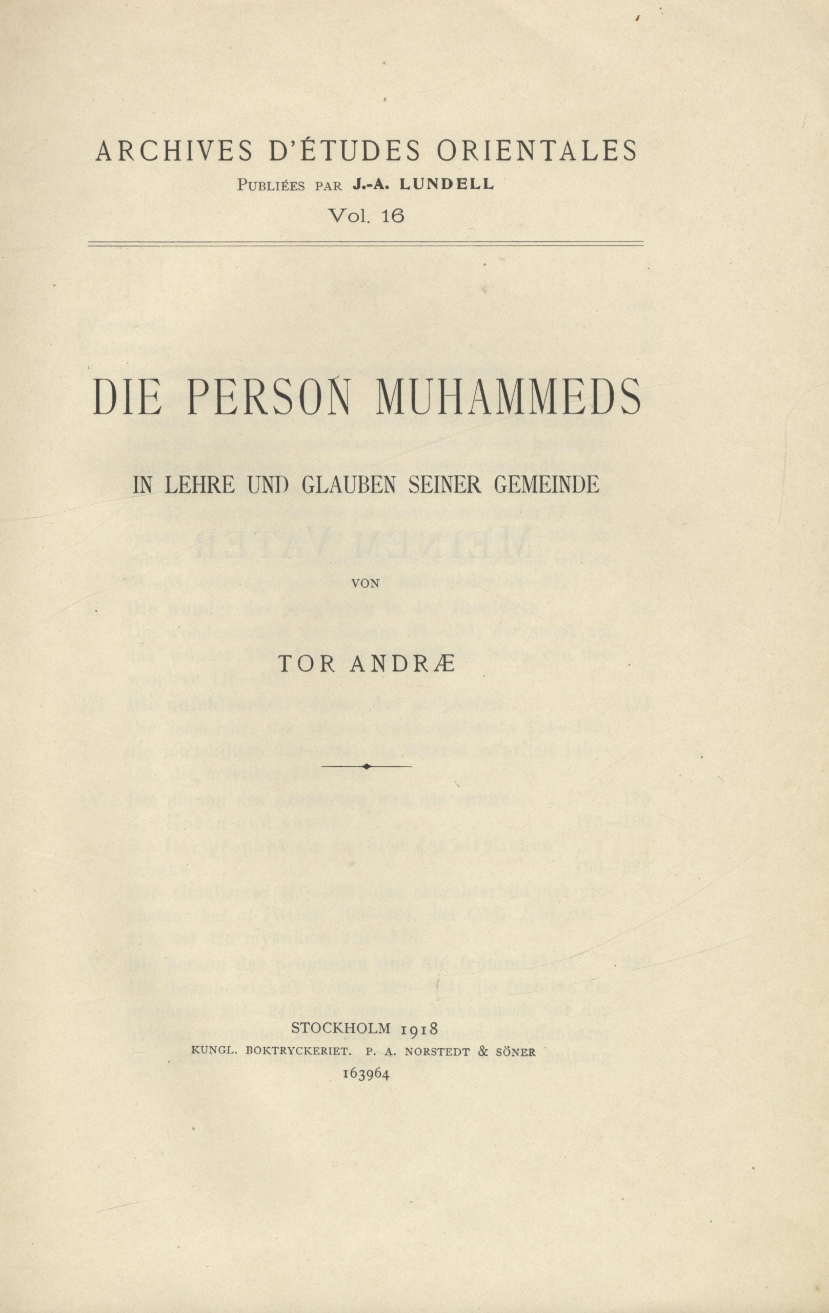 Die Person Muhammeds in Lehre und Glauben Seiner Gemeinde.
