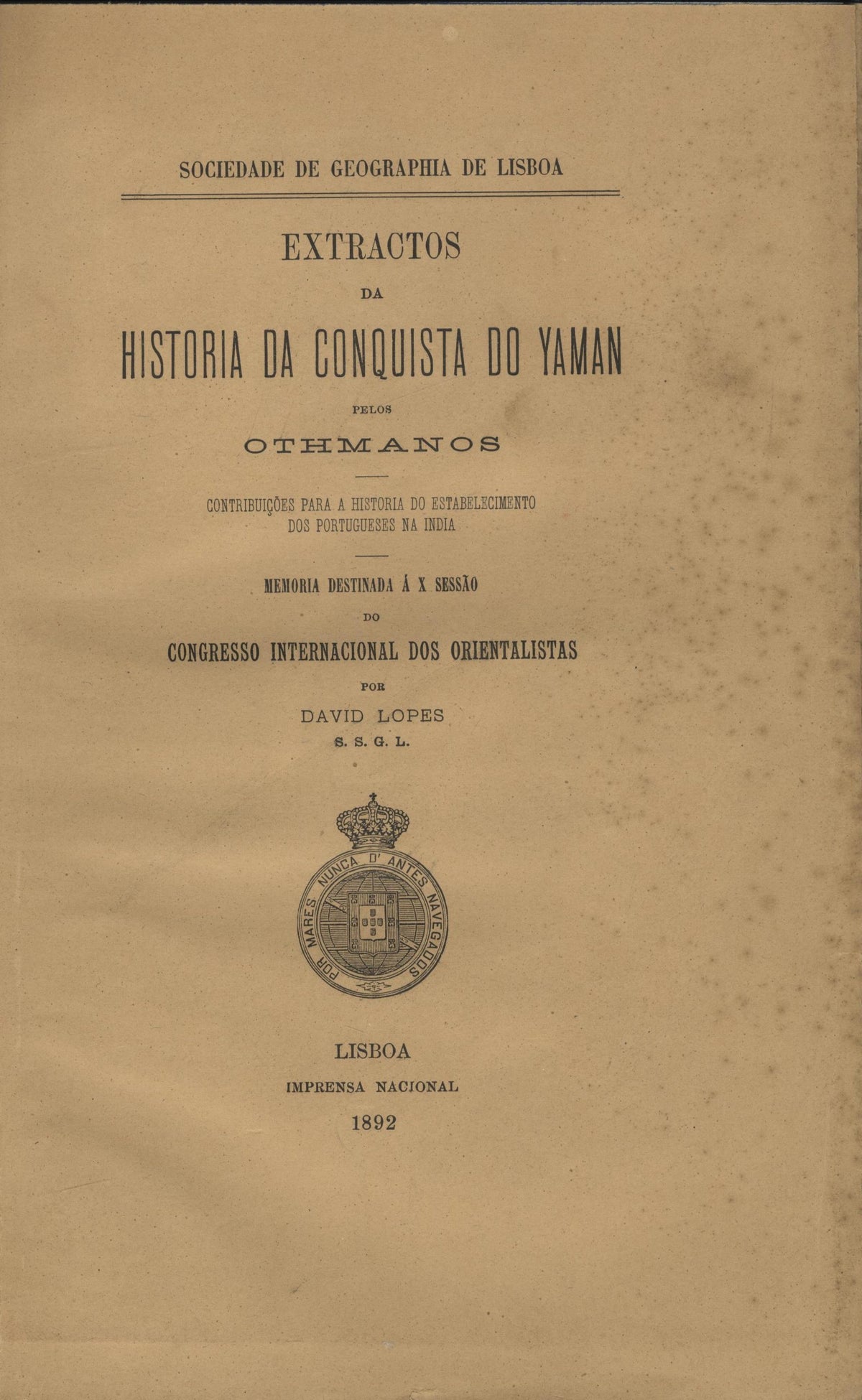 Extractos da Historia da Conquista do Yaman Pelos Othmanos.