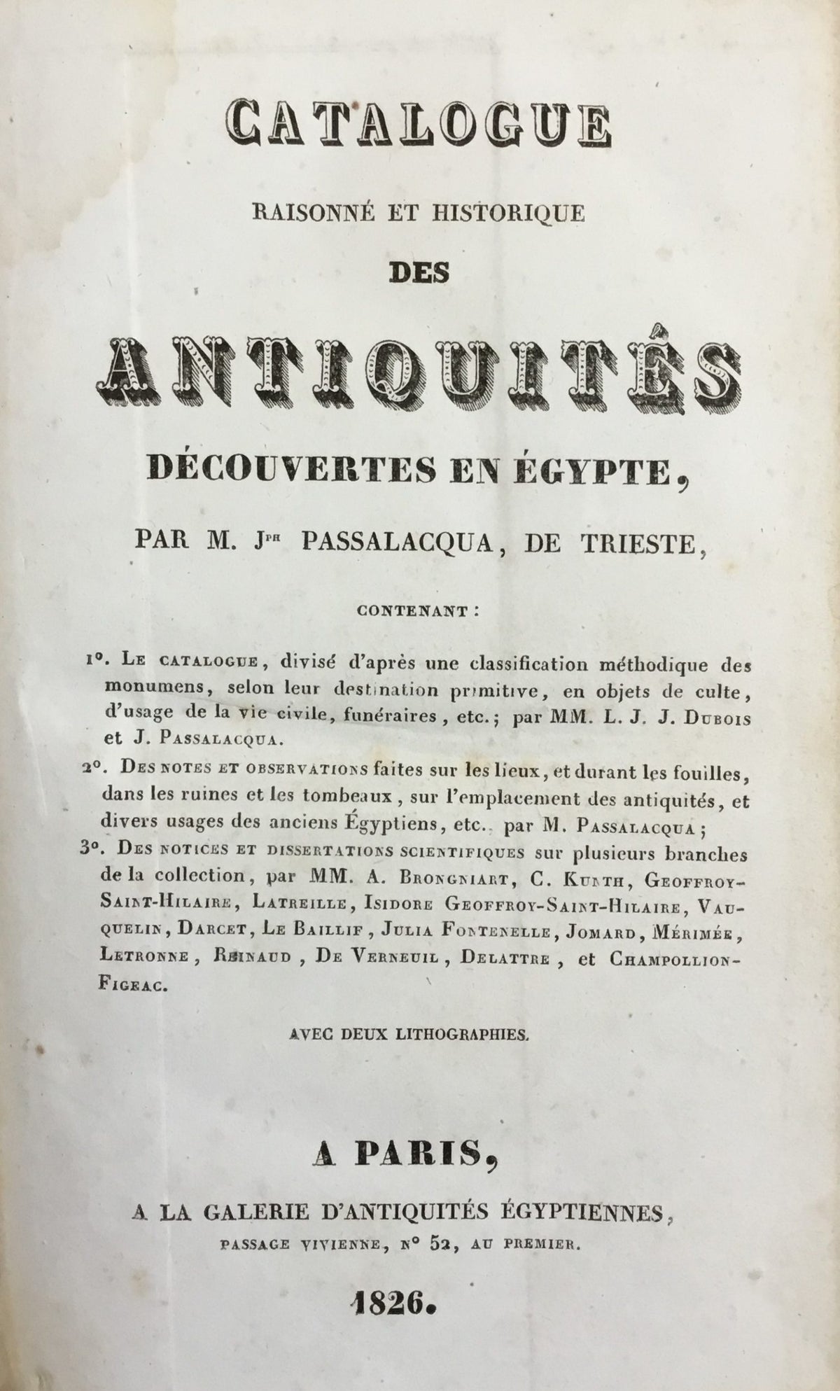 Catalogue Raisonné et Historique des Antiquités Découvertes en Égypte.