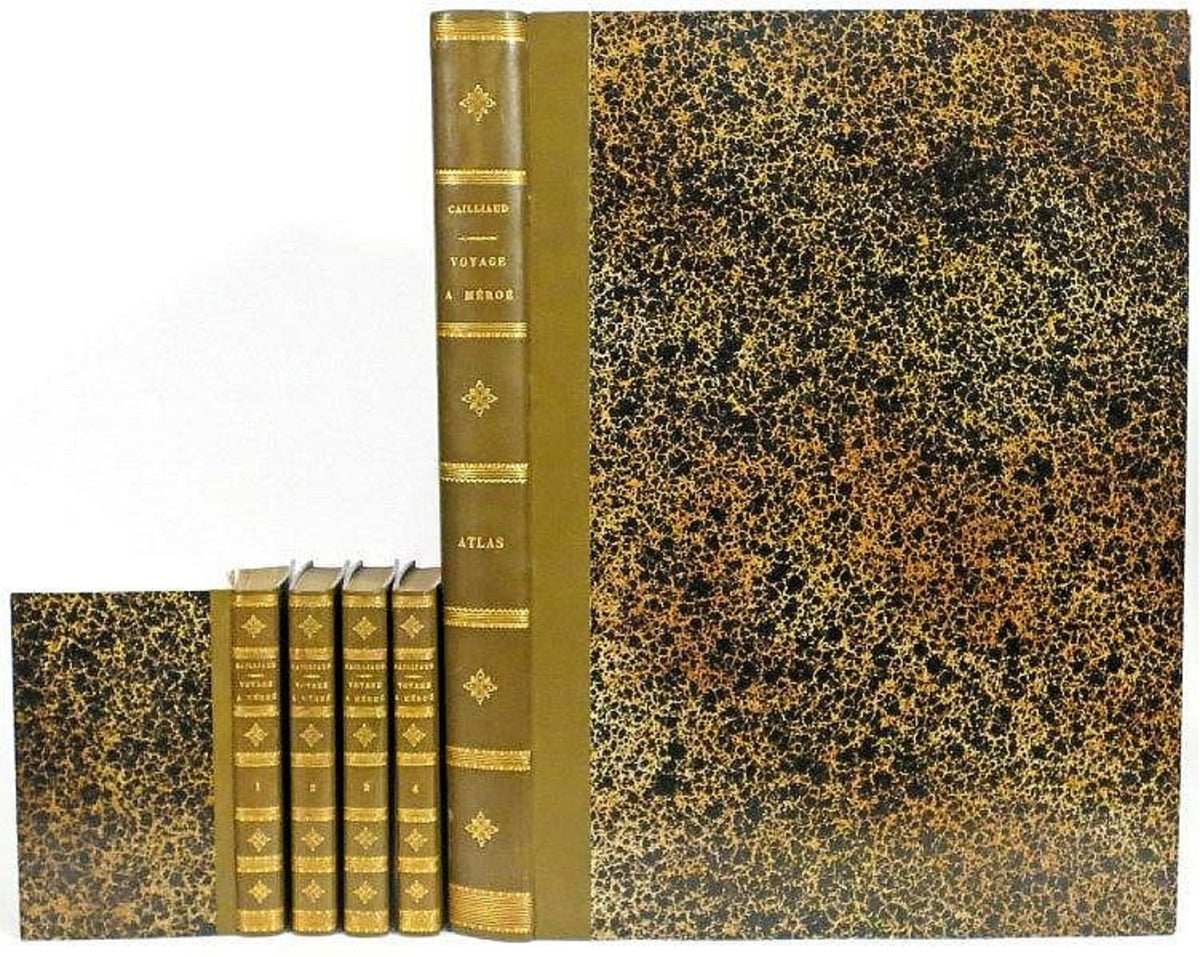 Voyage à Méroé, au Fleuve Blanc, au-delà de Fâzoql, dans le midi du Royaume de Sennâr, à Syouah et dans cinq autres oasis; fait dans les annees 1819, 1820, 1821 et 1822. FOUR TEXT VOLUMES  PLUS ATLAS: TWO VOLUMES IN ONE.