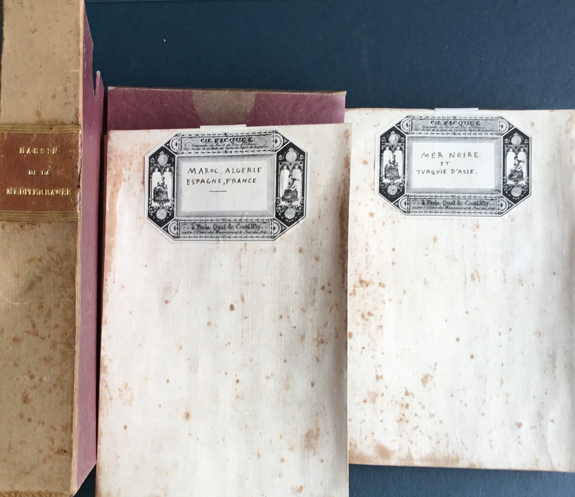 Carte du bassin de la Mer Mediterranee, autographiee d’apres la carte militaire de l’Europe, dressee au Depot Genera; de la Guerre, sous la direction de Mr. le Lt. General Pelet. THREE LARGE FOLDING MAPS.