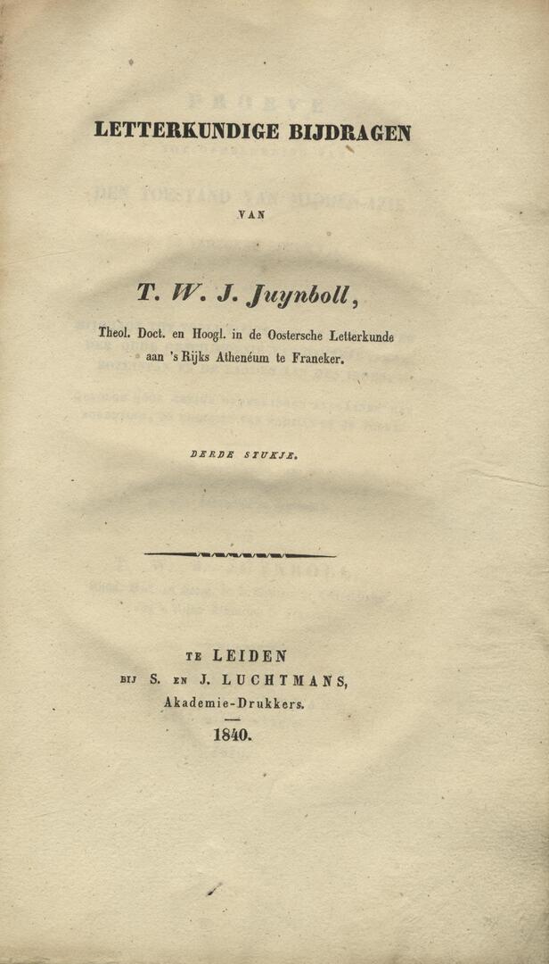Letterkundige Bijdragen. THREE VOLUMES IN ONE.