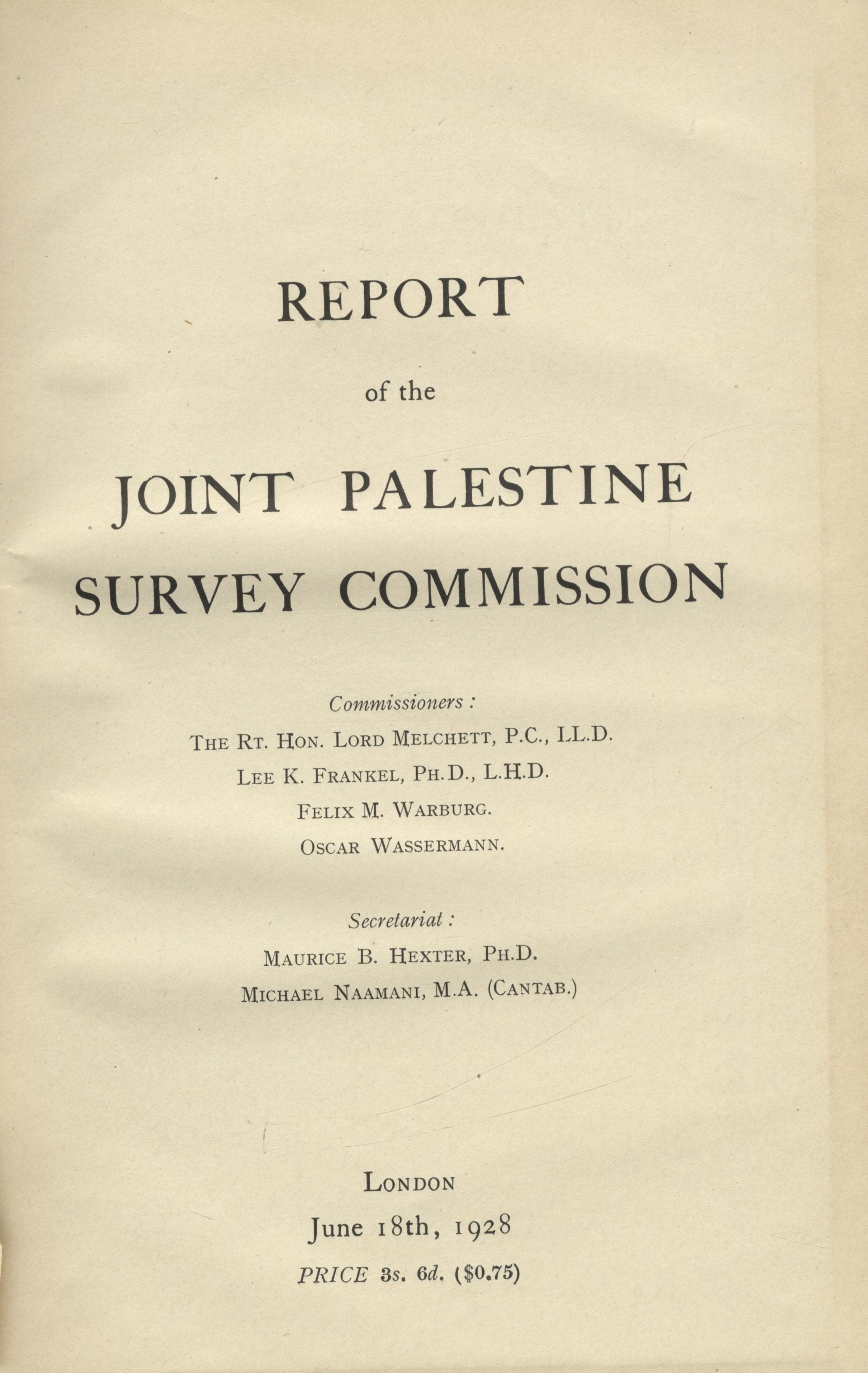 Report of the Joint Palestine Survey Commission.