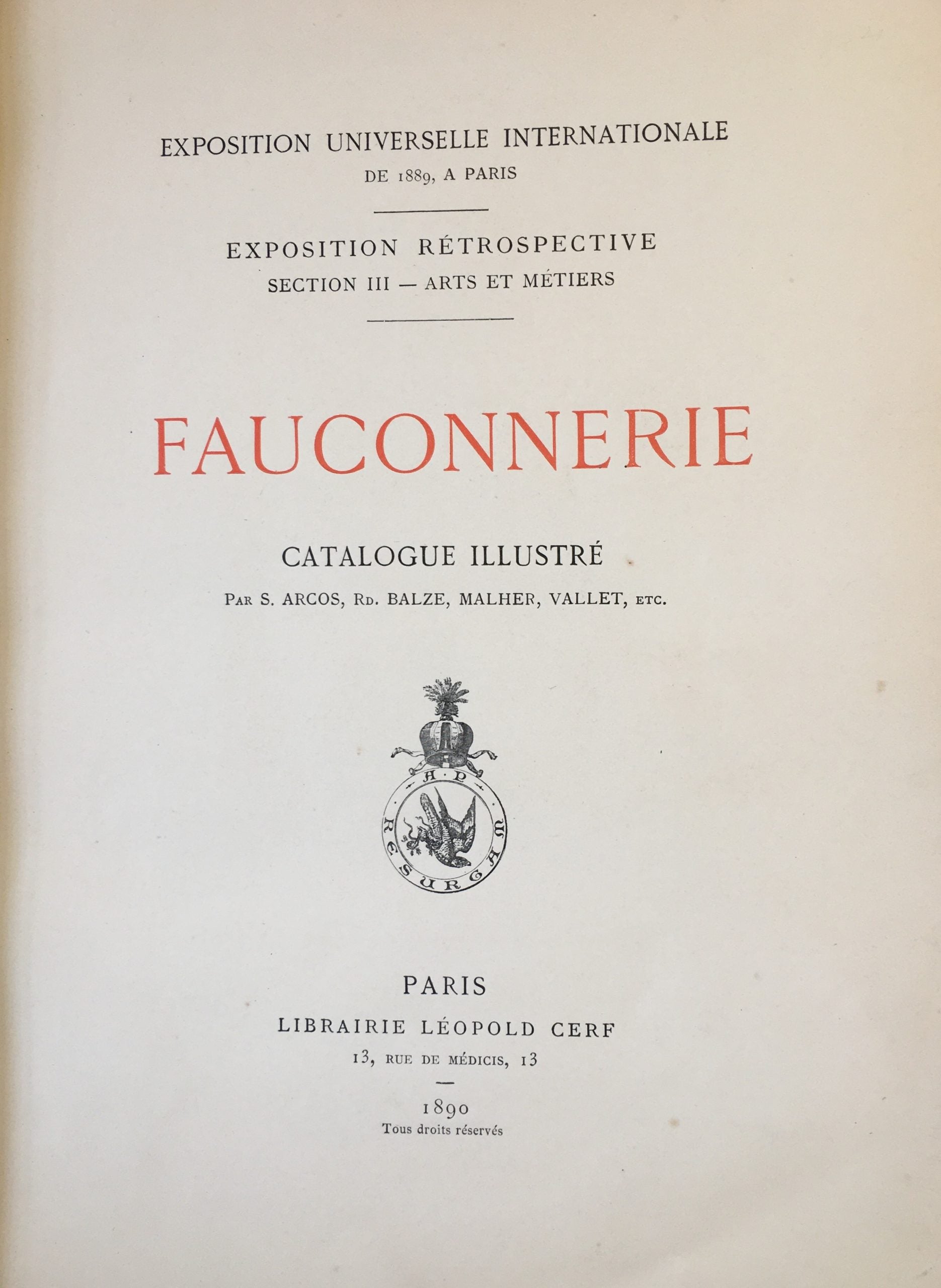 Fauconnerie. Catalogue Illustré.