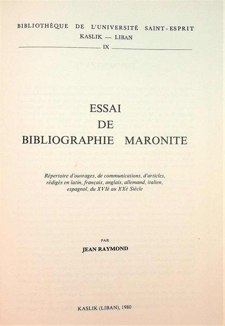 Essai de Bibliographie Maronite.