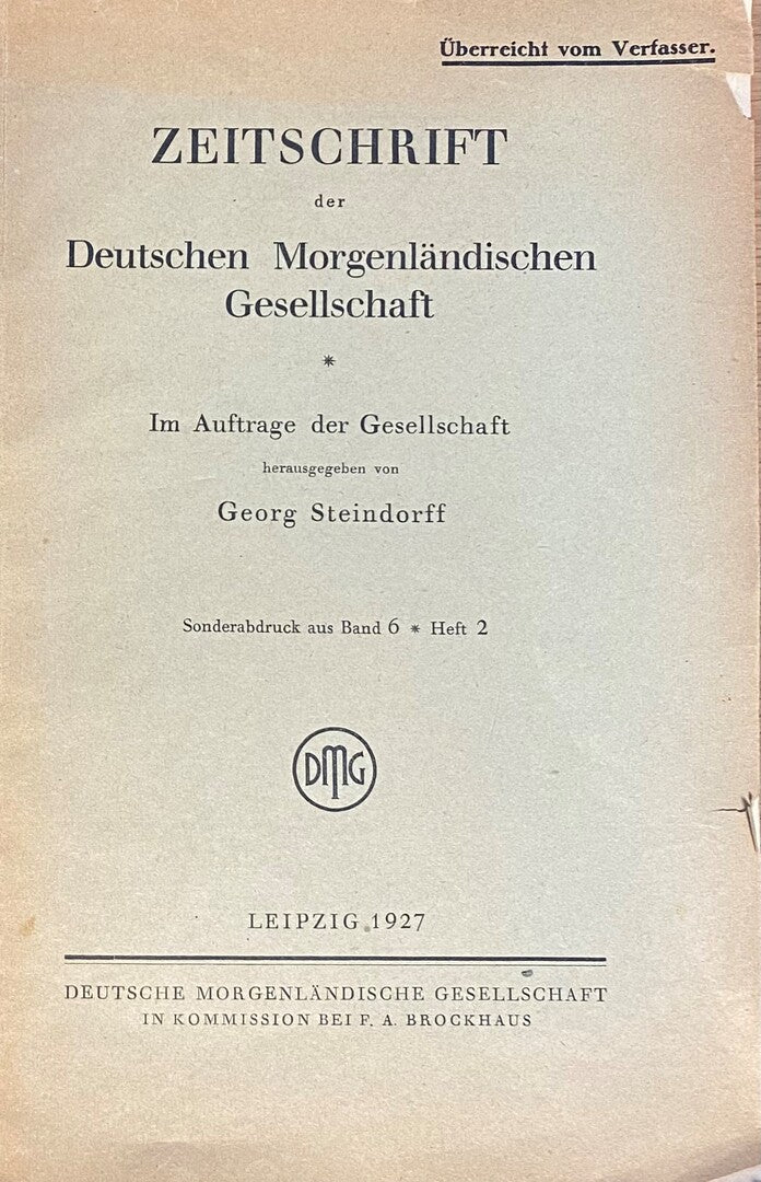 Zeitschrift der Deutschen Morgenlandischen Gesellschaft: Band 6, Heft 2, 1927.