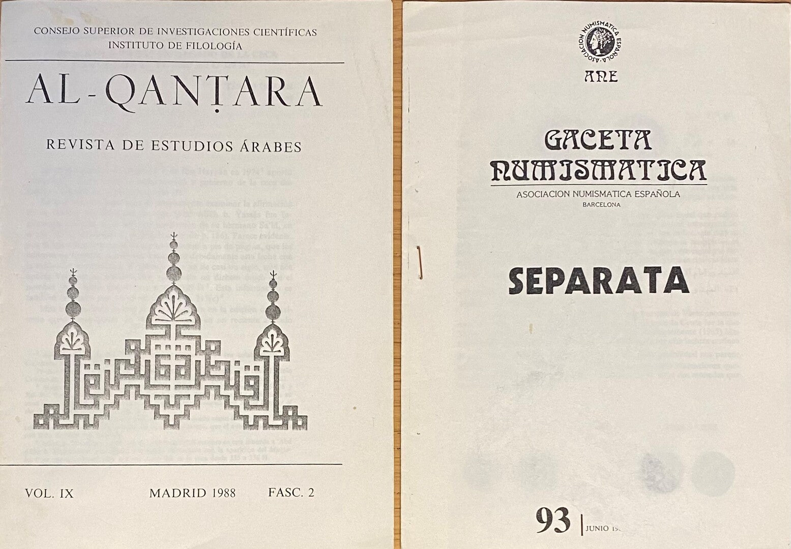 ‘Abd Allah B. Yassas Encargado de la Ceca de Cordoba en el Ano 337 O 329 H? + Nota Sobre un Quirate Anonimo y Su Problematica.TWO OFF PRINTS.