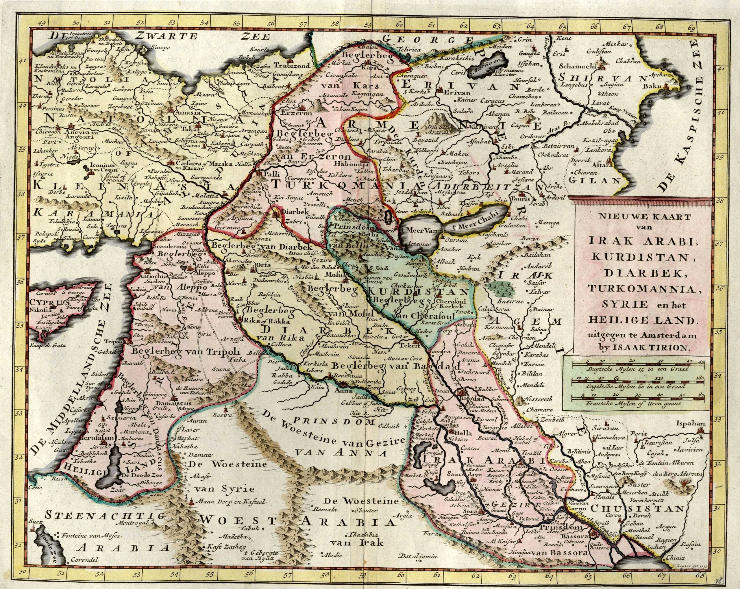 Nieuwe kaart van Irak Arabi, Kurdistan, Diarbek, Turkomannia, Syrie en het Heilige Land