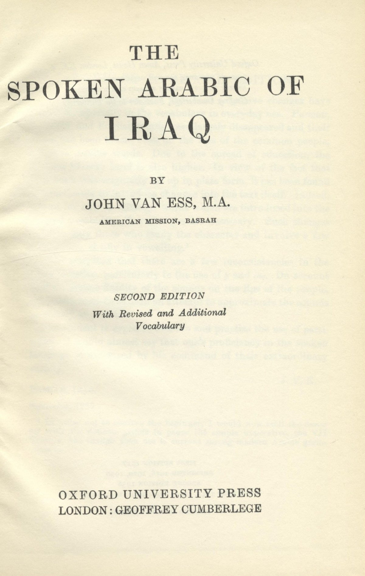 The Spoken Arabic of Iraq.