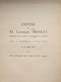 Expose de M. Georges Bidault. Fait a l’assemblee consultative le juin 1945 sur les affaires de Syrie et du Liban. France 2GM.