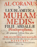 Al-Coranus S. Lex Islamitica Muhammedis, Filii Abdallae Pseudoprophetae, ad Optimorum Codicum Sidem Edita Ex Museo Abrahami Hinckelmanni.