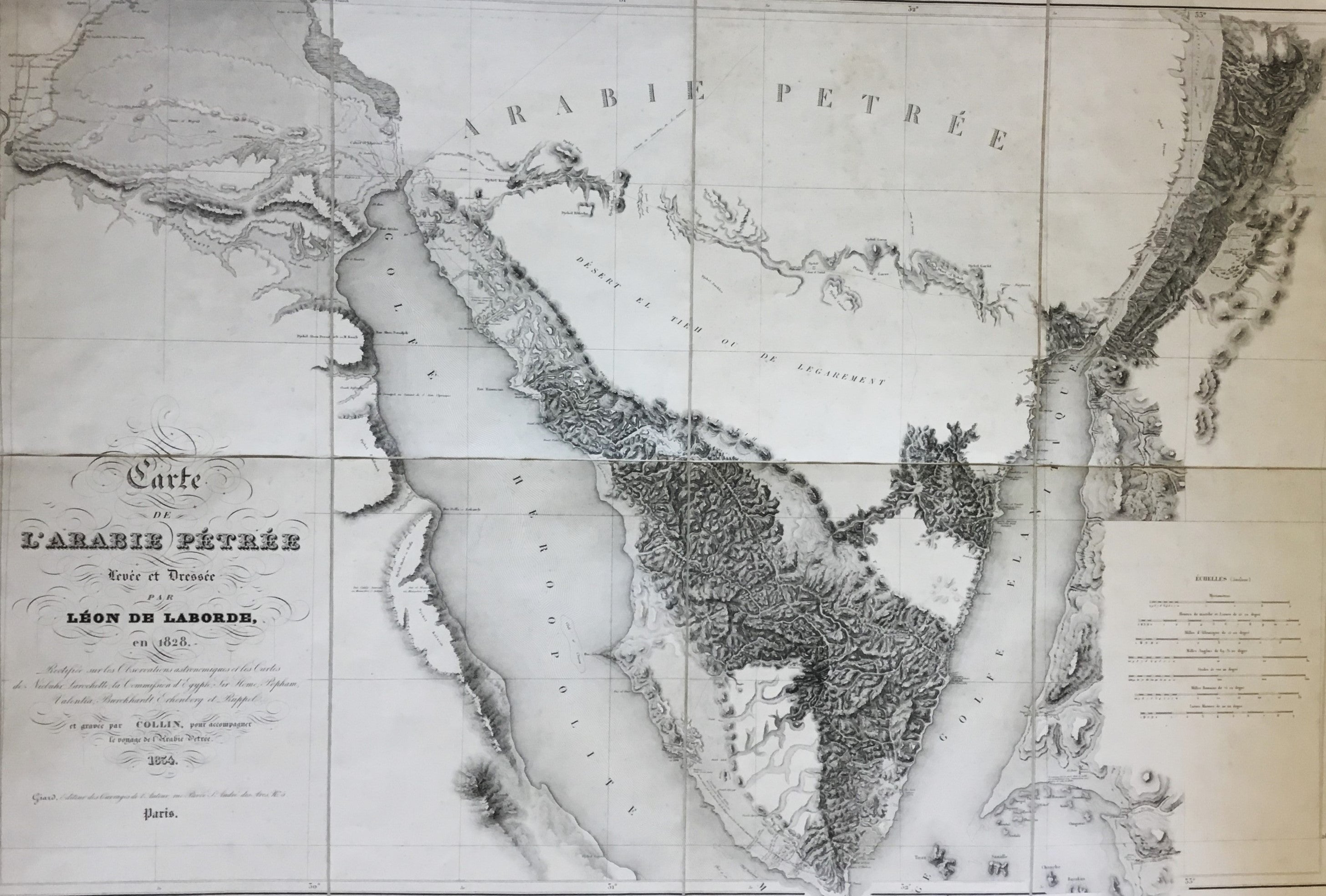 Carte de l'Arabie Pétrée / levée et dressée par Léon de Laborde en 1828; rectifiée sur les observations astronomiques et les cartes de Niebuhr, Larochette, la commision d'Égypte, Sir Home, Popham, Valentia, Burckhardt, Erhenberg et Rüppel.