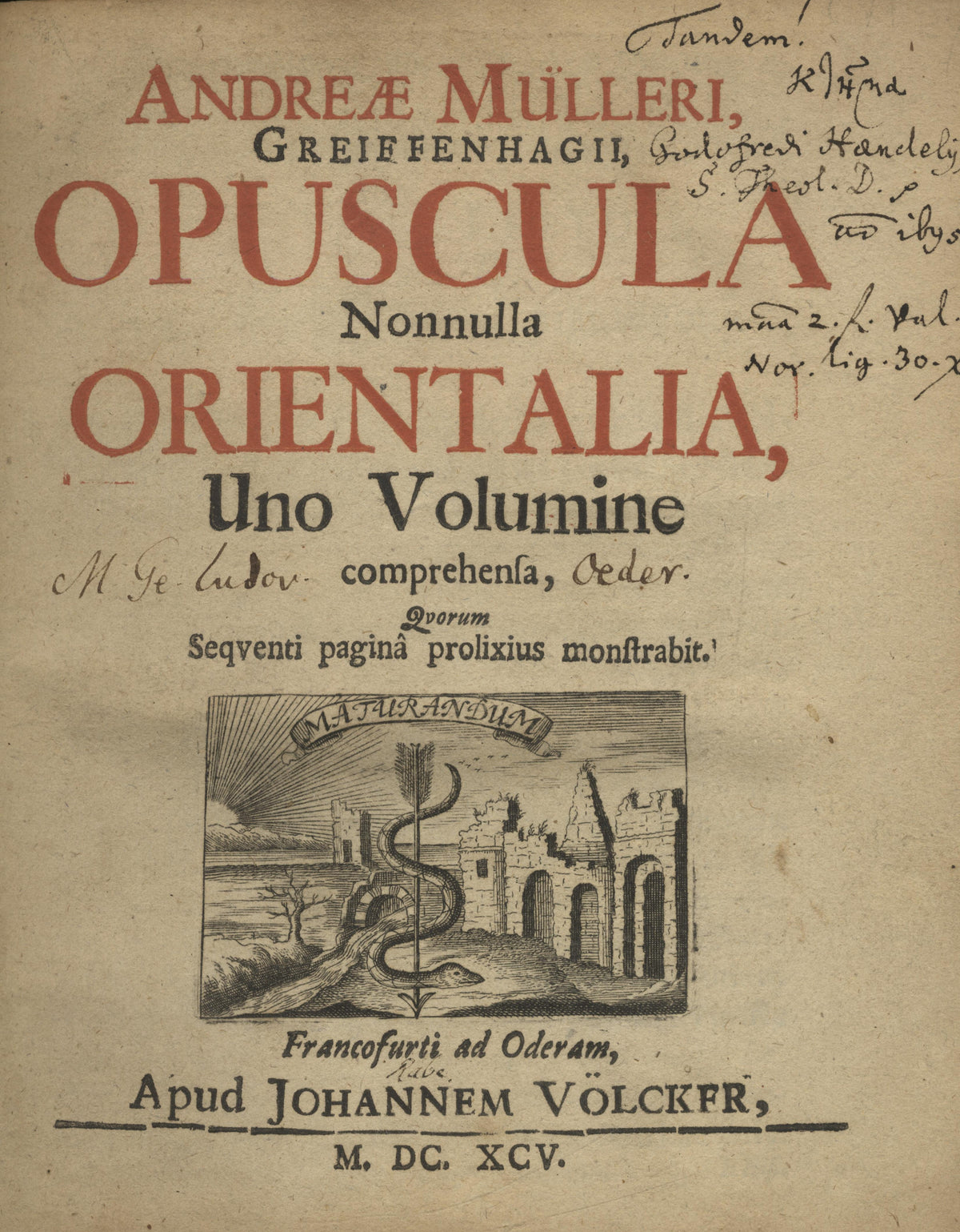 Opuscula Nonnulla Orientalia. NINE PARTS IN ONE VOLUME.